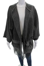 BASLER Womens Dark Gray Wool V Neck Coatigan 3/4 Sleeve Bohemian Size 34