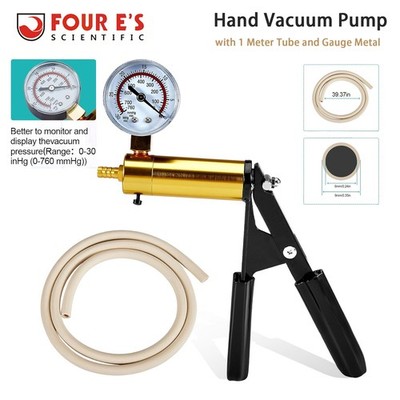 New Metal Hand Vacuum Pump with Gauge 1 Meter/39 Inch Tube and Black Rubber Grip