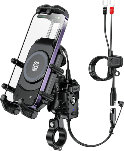 BRCOVAN Motorcycle Phone Mount with Qi 15W Wireless Charger & 30W PD/USB-C Fast - 第 1/12 張圖片