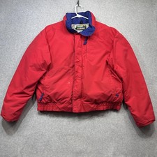 Vintage LL Bean Down Jacket Mens Large Red Nylon Puffer Ski Coat Made USA 80s