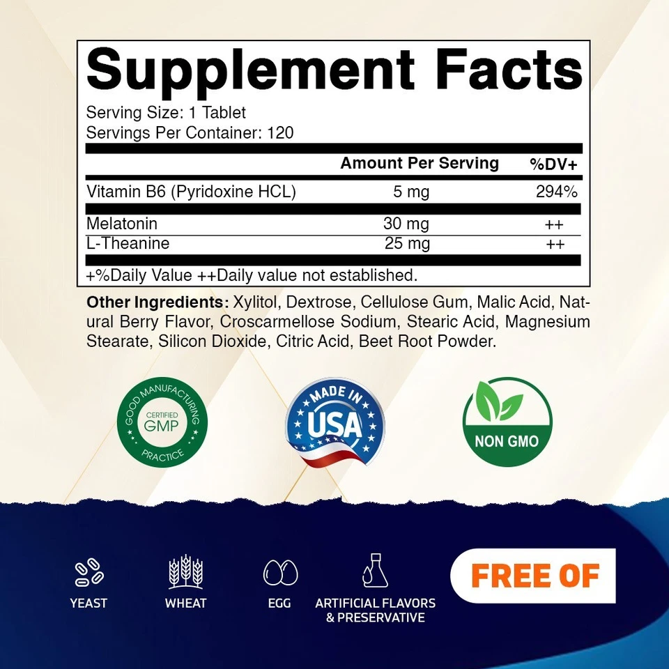 Vitamatic Melatonina 30mg - con B6 y L-Teanina - 120 Comprimidos de Disolución Rápida con Foto 2 de 4