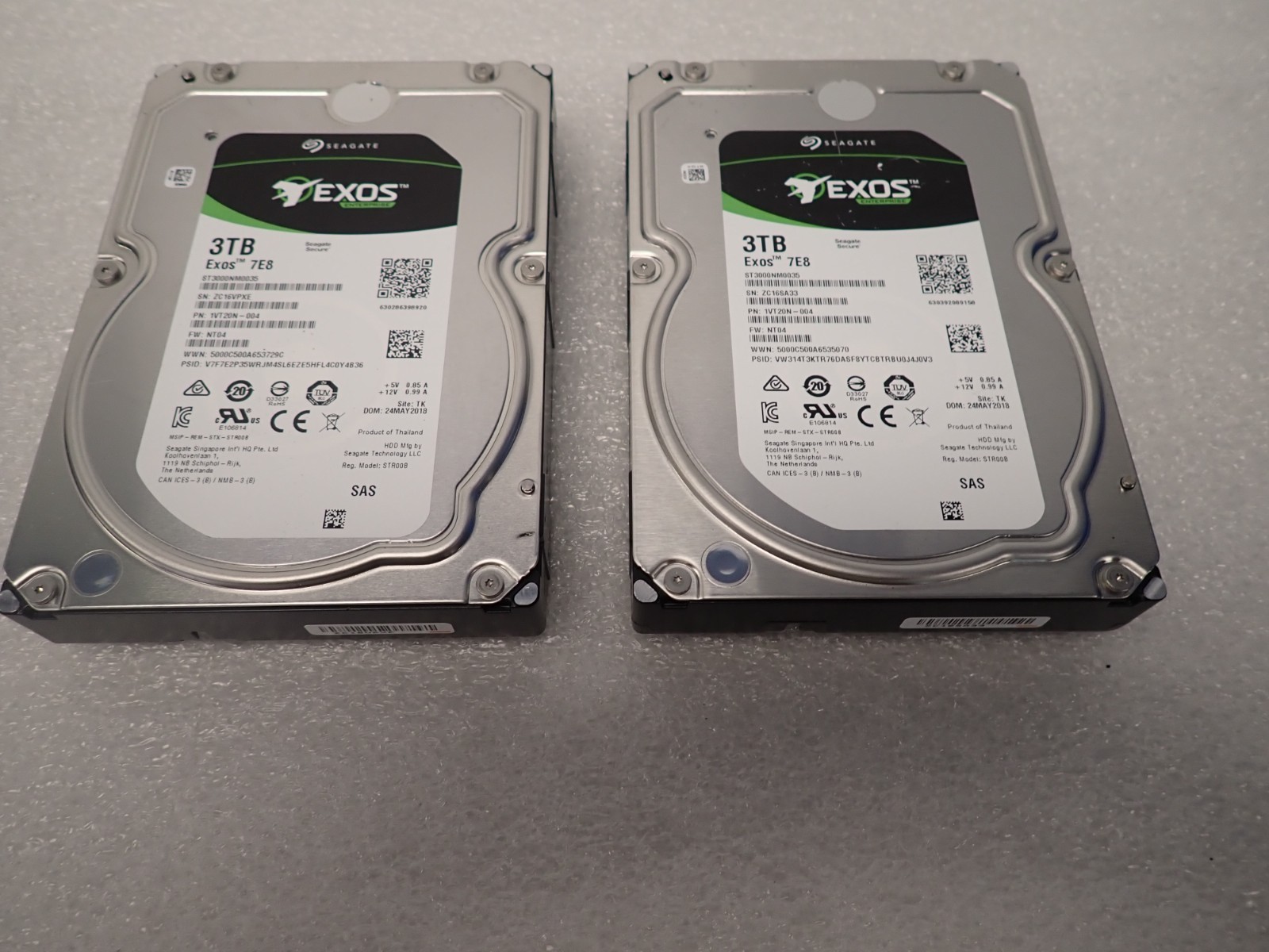(2) Seagate SAS Hard Drive Exos 7E8 3TB 7200RPM 128MB 12Gb/s 3.5 ST3000NM0035