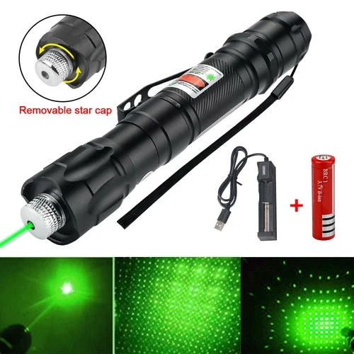 Torcia a fascio di luce forte laser verde 532nm 330 miglia ricaricabile + tappi