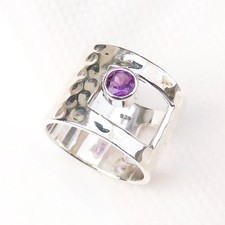 Solid 925 Sterling Silver Amethyst Ring Hammered Silver Handmade Jewelry-R010