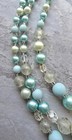 Vtg Mid Century Japan 3 Strand Beaded Necklace Blue Crystal Glass Fx Pearl Beads — photo 2