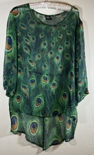 Cocoon House 100% Silk Peacock Feather Top Sheer Handmade Split Tuxedo Tail Back