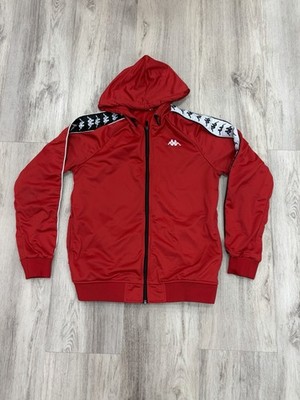 Y2K Kappa Red Track Jacket Womens Medium Hooded Zip Up Logo Tape