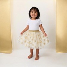 Girls Toddler Beige/Gold Snowflake Tulle Skirt Elastic Waist A-Line Knee