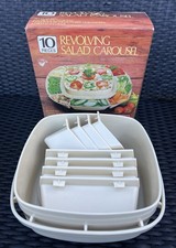Retro Revolving Salad Carousel Lazy Susan 10 Piece Cream Plastic Vintage Vgc