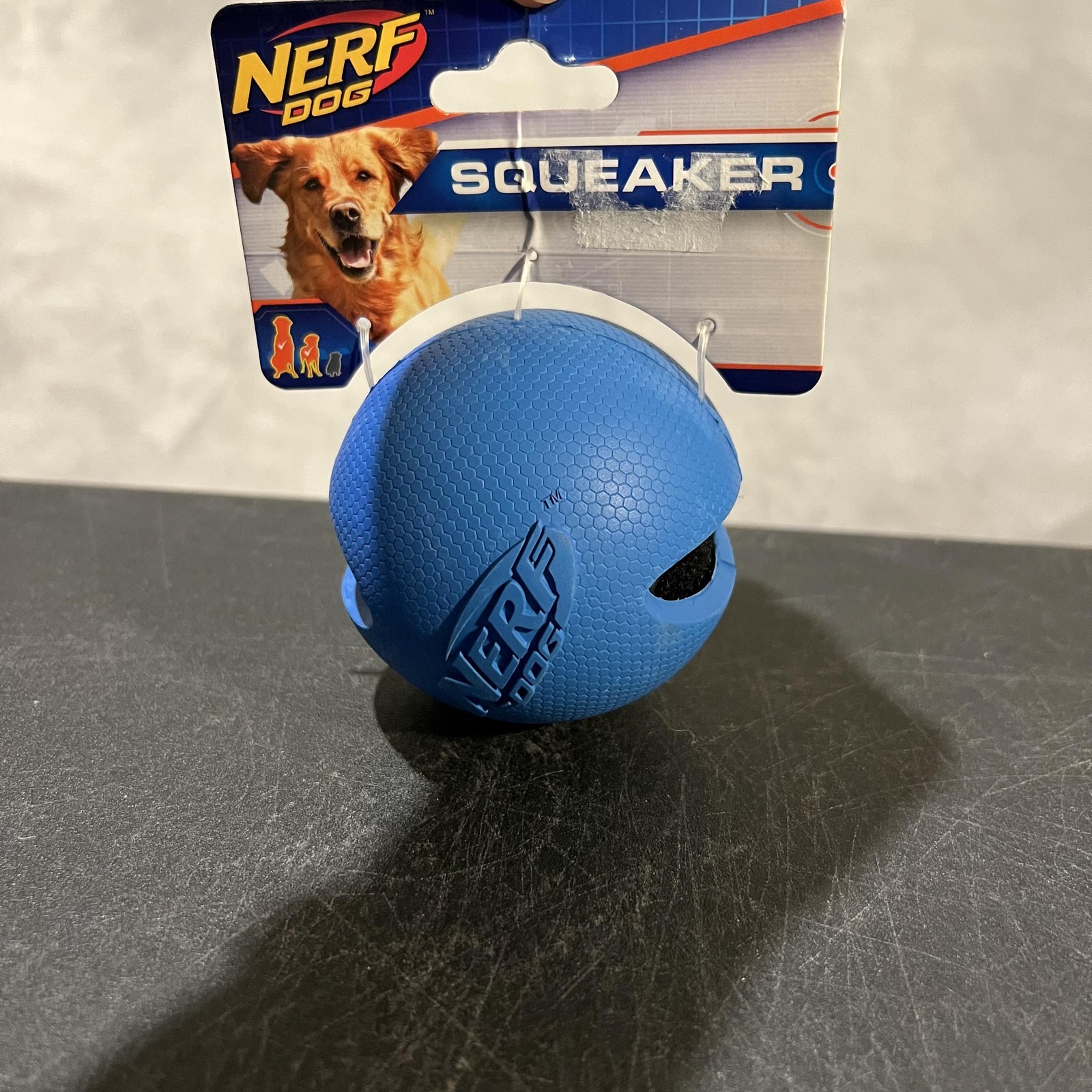 NERF Dog Squeaker Ball Rubber Dog Toy Blue Durable Interactive Fetch Pet New