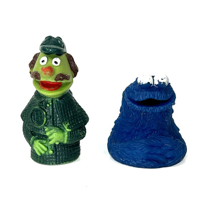 Vintage 7cm Finger Puppet Sherlock Hemlock & Cookie Monster Jim Henson