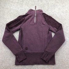 Lululemon Sweatshirt Womens Small Purple 1/2 Zip Mock Neck Floral Thumbholes