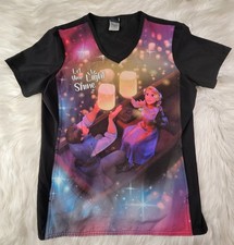 Disney Women Scrub Top S Frozen Out Short Sleeve V Neck