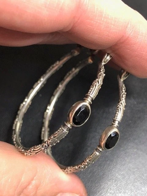 9074 Sarda Bali Esterlina 925 Turmalina Negra Pendientes Argolla Grandes 9.3 gramos 1.75" Foto 3 de 4