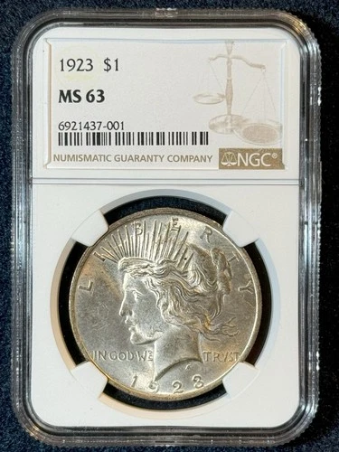 MS63 1923 $1 PEACE Dollar NGC Graded MS 63