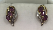 14 karat RUBY DIAMOND earrings - 14K gold marquise Rubies pushback post earrings