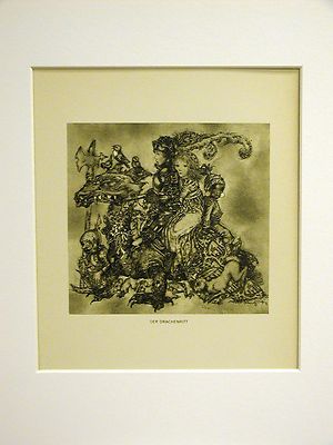 Sulamith Wulfing 1935 PRINCE & PRINCESS RIDING a DRAGON BIRDS Art