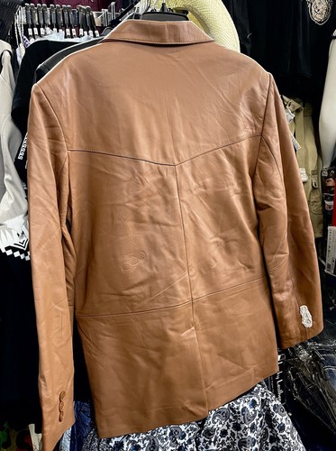 Men’s Lucky Genuine Leather Jacket 2 Button Blazer Camel Brown Size Small NWT - Picture 2 of 7