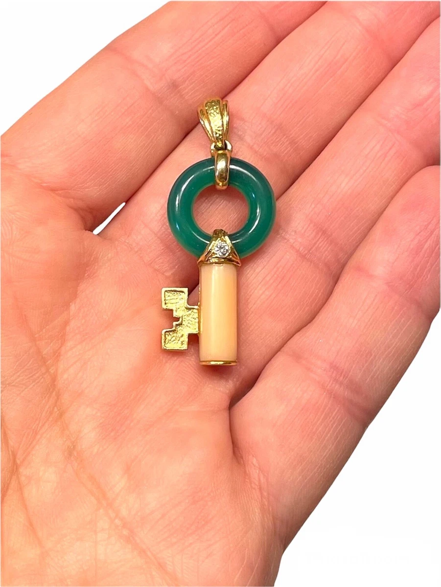 Van Cleef Arpels 18k YG Vintage Chrysoprase Coral Diamond Gold