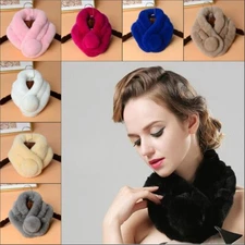 100% Real Rabbit Fur Scarf Knitted Neck Warm Collar Scarves Wraps Winter Women's