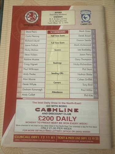 1994 Middlesbrough V Cardiff City Soccer/football Programme - Picture 3 of 3
