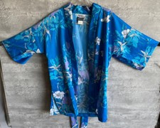 Vintage 1970s Paradise Hawaii Trader Vics Blue Floral Belted Robe Kimono Size M