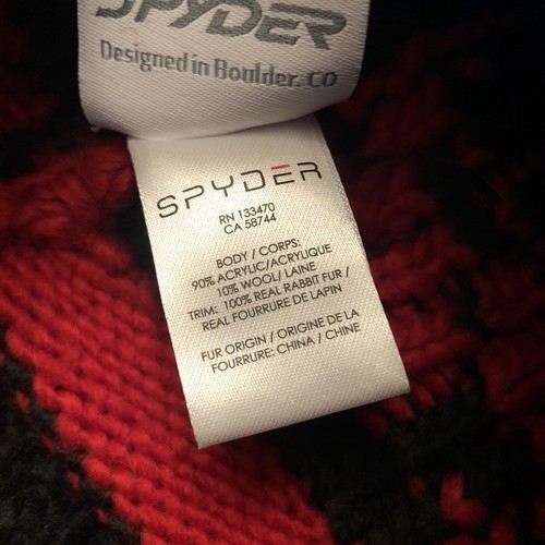 Spyder schwarz rot nordisch Strick Wollmischung Beanie authentisch Kaninchenfell Bommel Einheitsgröße - Bild 8 von 8