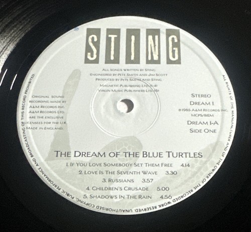 STING Dream Of The Blue Turtles A&M Lyric Inner EX / EX Condition - Picture 4 of 8