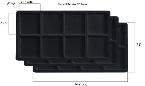 12 Trays 12 Inserts 8 Compartment Liners Black Jewelry Flocked 14 " x 7 ½" x ½" - Picture 3 of 6