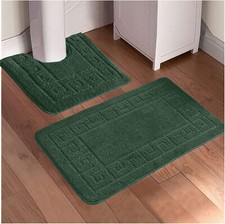 2 Piece Bath Mat Pedestal Set Non Slip Greek Toilet Bathroom Rug Extra Absorbent