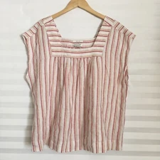 Rachel Zoe 100% Linen Top Sleeveless Boxy Striped Square Neck Size ?