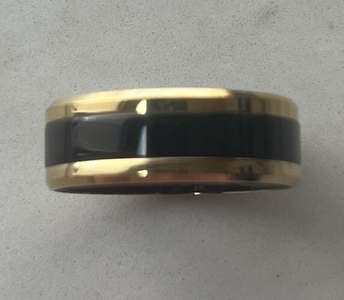 Anello Uomo Donna 8mm Acciaio Inox Nero Lucido e Oro Fede Nuziale con Scatola - Foto 4 di 4