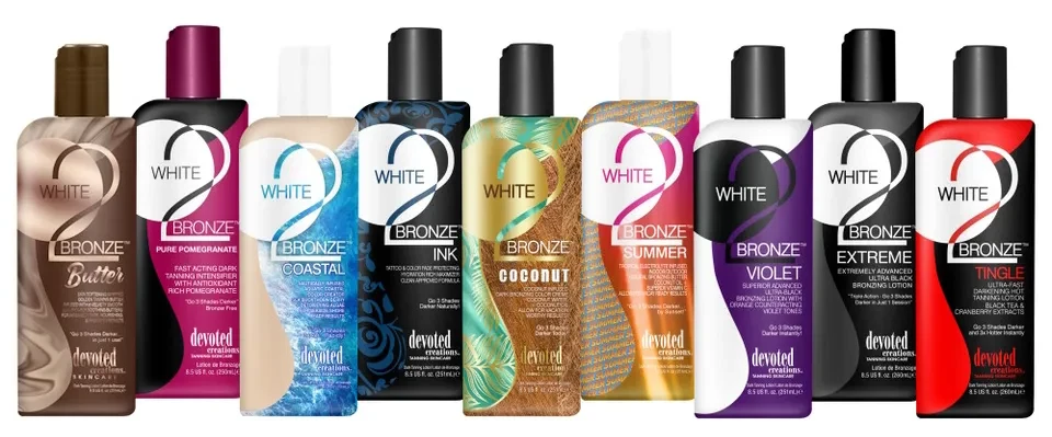 White 2 Bronze sunbed tanning lotion cream 251ml Bottle range Devoted Creations