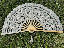 Ivory Lace Fan for Wedding Ceremony, Ivory Wedding Favor, Size: 11  Length