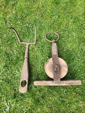 Flaschenzug Holz Antik + Heuhaken/Ballenhaken