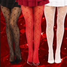 NEW Valentines Love Heart Patterned Fishnet Tights Womens Pantyhose Lace Pattern