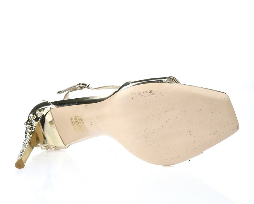 ミミ Miu Miu Gold Metallic Embellished Crystal High Heel Ankle