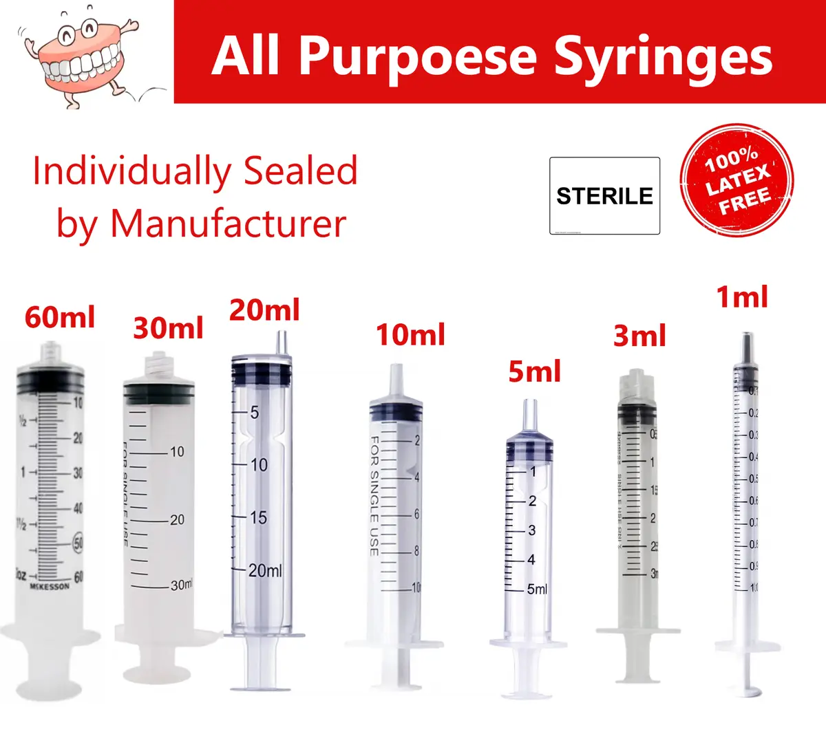 1ml / 1cc Syringe (No Needle) 3cc, 5cc, 10cc, 20, cc, 60cc, Choose Size &  Pack