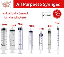 1ml / 1cc Syringe (No Needle) 3cc, 5cc, 10cc, 20, cc, 60cc, Choose Size & Pack