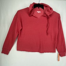 Womens Lounge Hoodie French Terry Long Sleeve V-Neck Red - Colsie XS