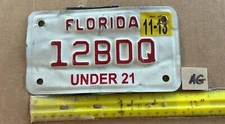 License Plate, Florida, 2013, Motorcycle, Under 2`1, 12 BDQ
