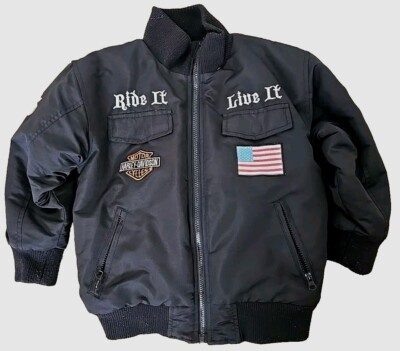 kids boys harley davidson black patchwork skull bomber insulated