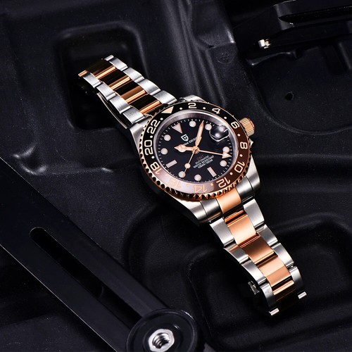 PAGANI DESIGN New Rose Gold Ceramic Bezel GMT Watch Luxury Sapphire Glass - Picture 4 of 21