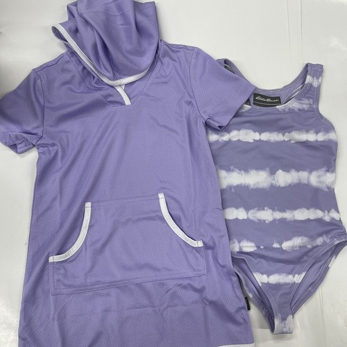 Eddie Bauer Little Girls 2 Piece Swim Set One Piece Swimsuit & Cover Up - PURPLE - Picture 1 of 15
