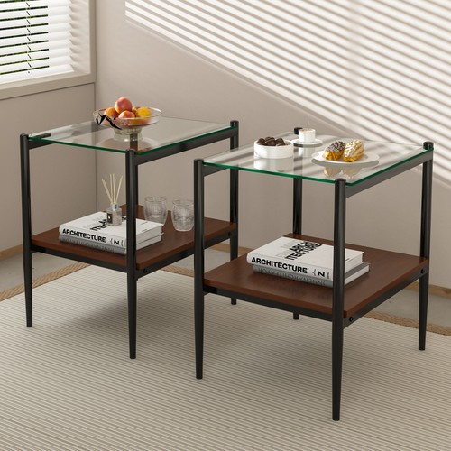 2 PCS Tempered Glass Tabletop End Table Modern Rectangle Table for Living Room - Picture 9 of 11