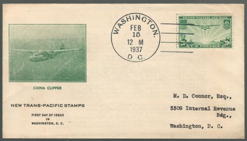 1937 US Scott c21 FDC Pan Am China Clipper to Internal Revenue Service Building