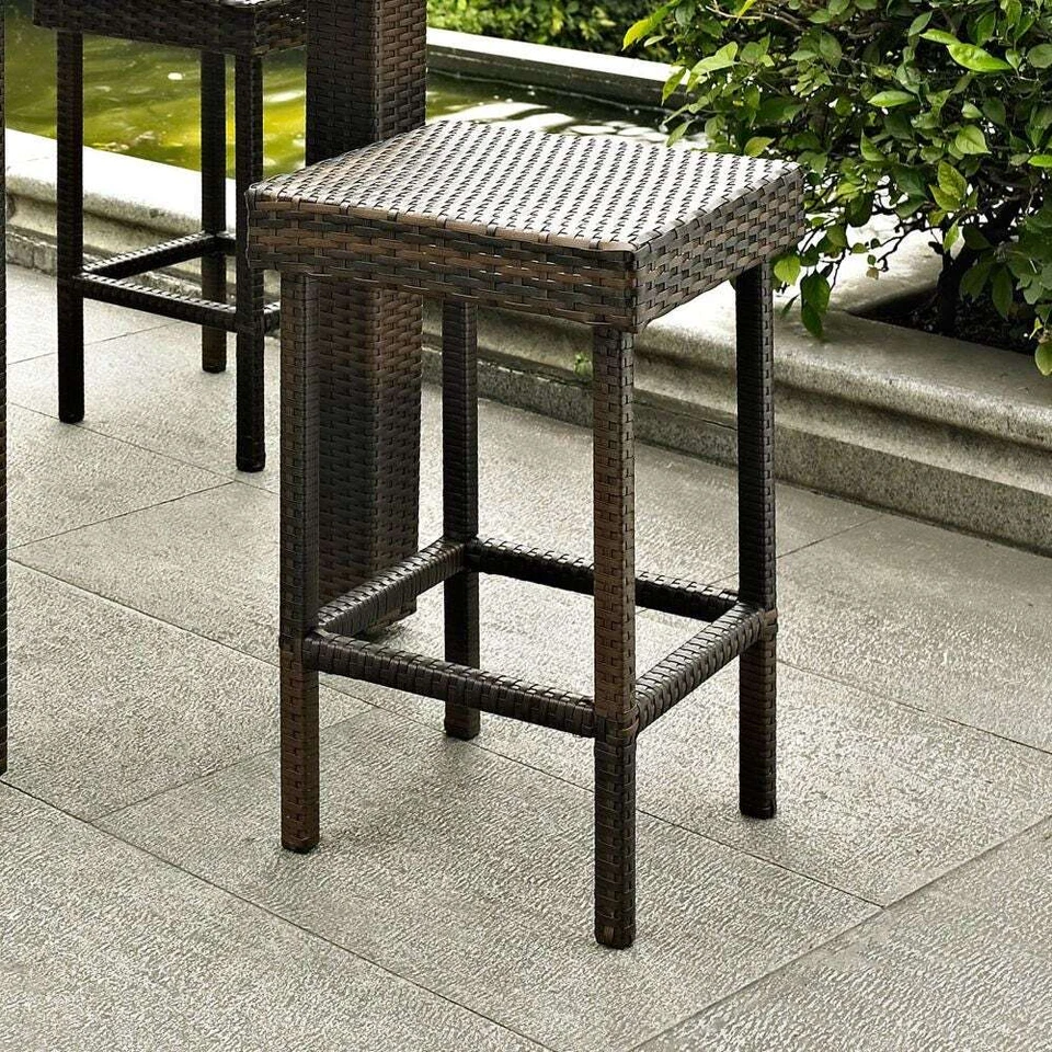 Juego de 3 piezas de mesa de bar de patio exterior de mimbre de resina marrón muebles para el hogar cubierta Foto 3 de 4