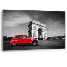 Red Citroen 2CV at Arc de Triomphe Paris Framed Canvas Wall Art Picture Print