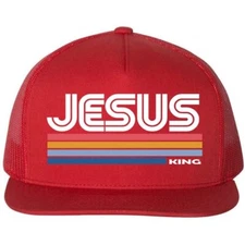 Retro Jesus King Christian Christ Flat Bill Snapback Adjustable Trucker Hat