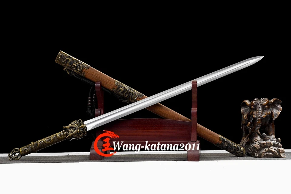 Dragon Chinese Sword Double Edge Han Dynasty Jian Manganese Steel Straight Blade - Image 2 of 4